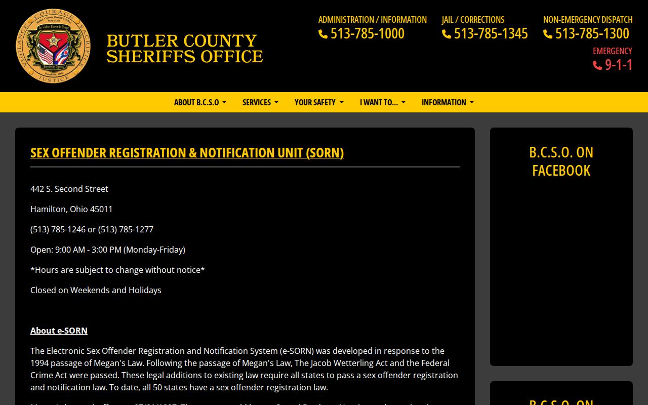 Butler County official registry gateway for a qualifying released person's photo