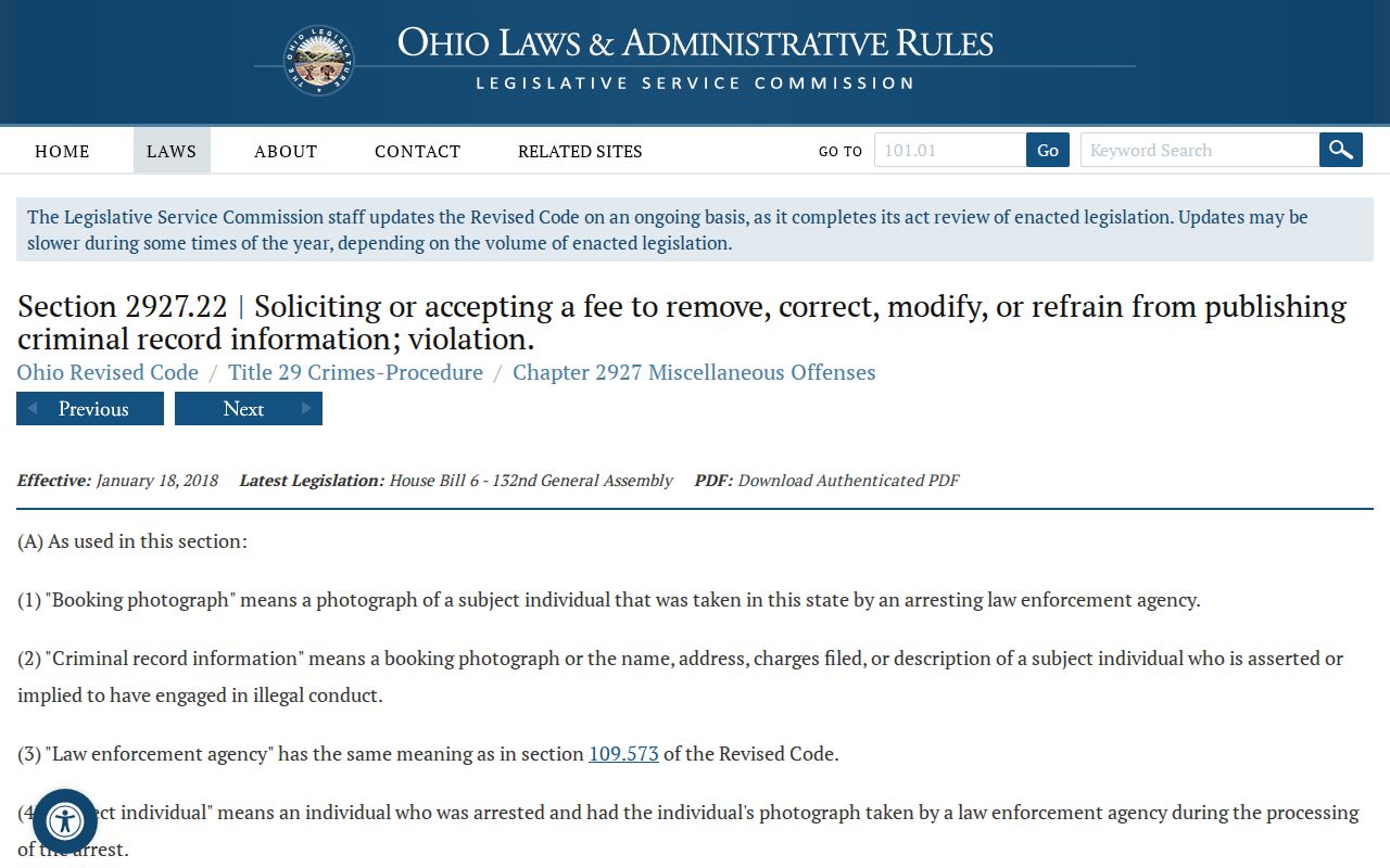 Ohio booking photograph anti-pay-to-remove law for Butler County records
